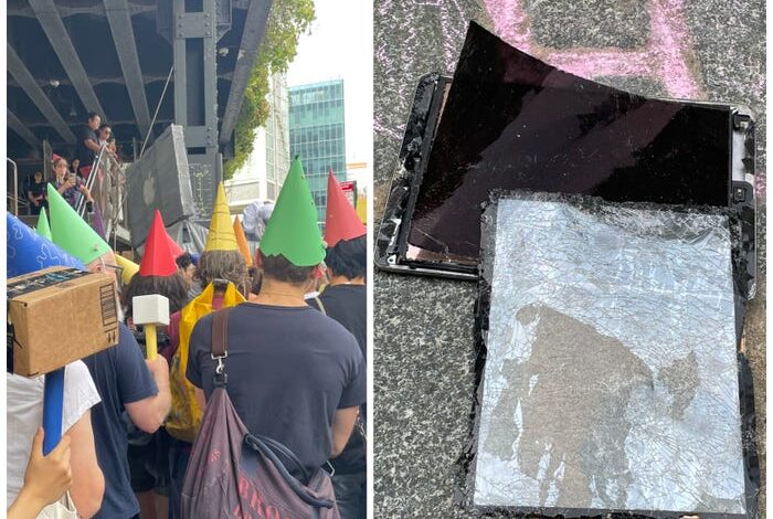 Anti-Tech Rally in NYC: Gen Z Destroys iPhones, Demands Change