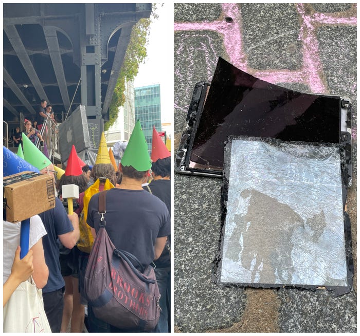 Anti-Tech Rally in NYC: Gen Z Destroys iPhones, Demands Change