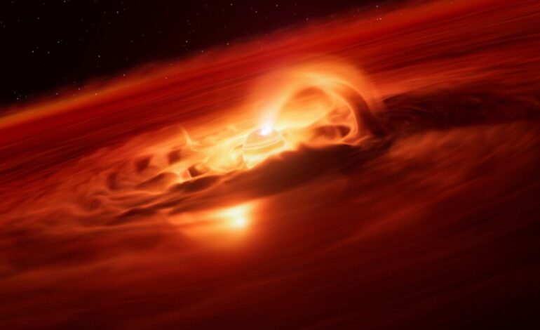 Rogue Planet Feasts on Gas and Dust at 6 Billion Tons per Second