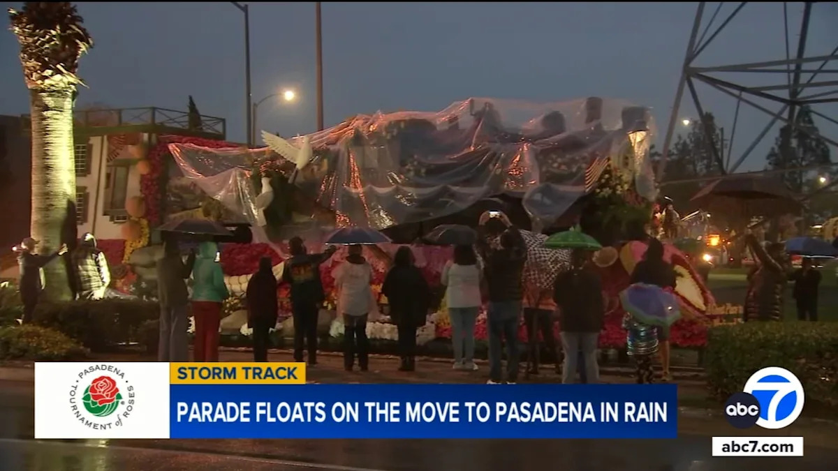Rose Parade Floats Head to Pasadena Amid New Year’s Eve Storm